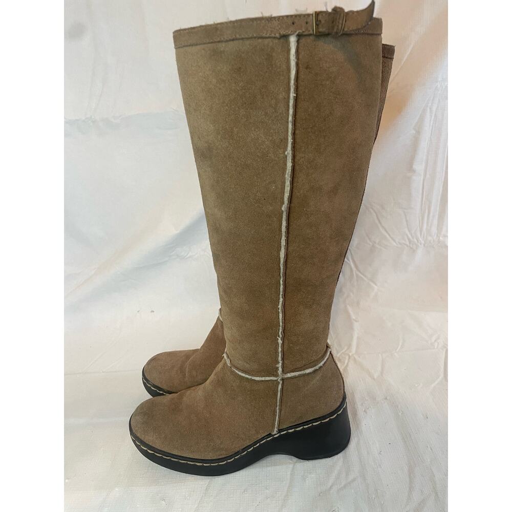 Aerosoles Caramel Suede Wedge Tall Boot Women's 7.5 Leather GUC